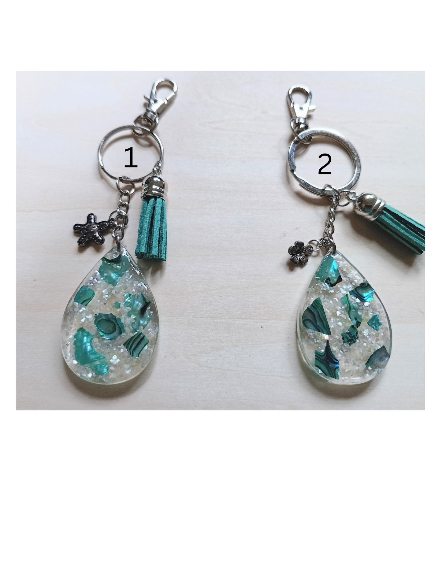 Green and Blue Abalone Keychain in Resin with a Gift Box