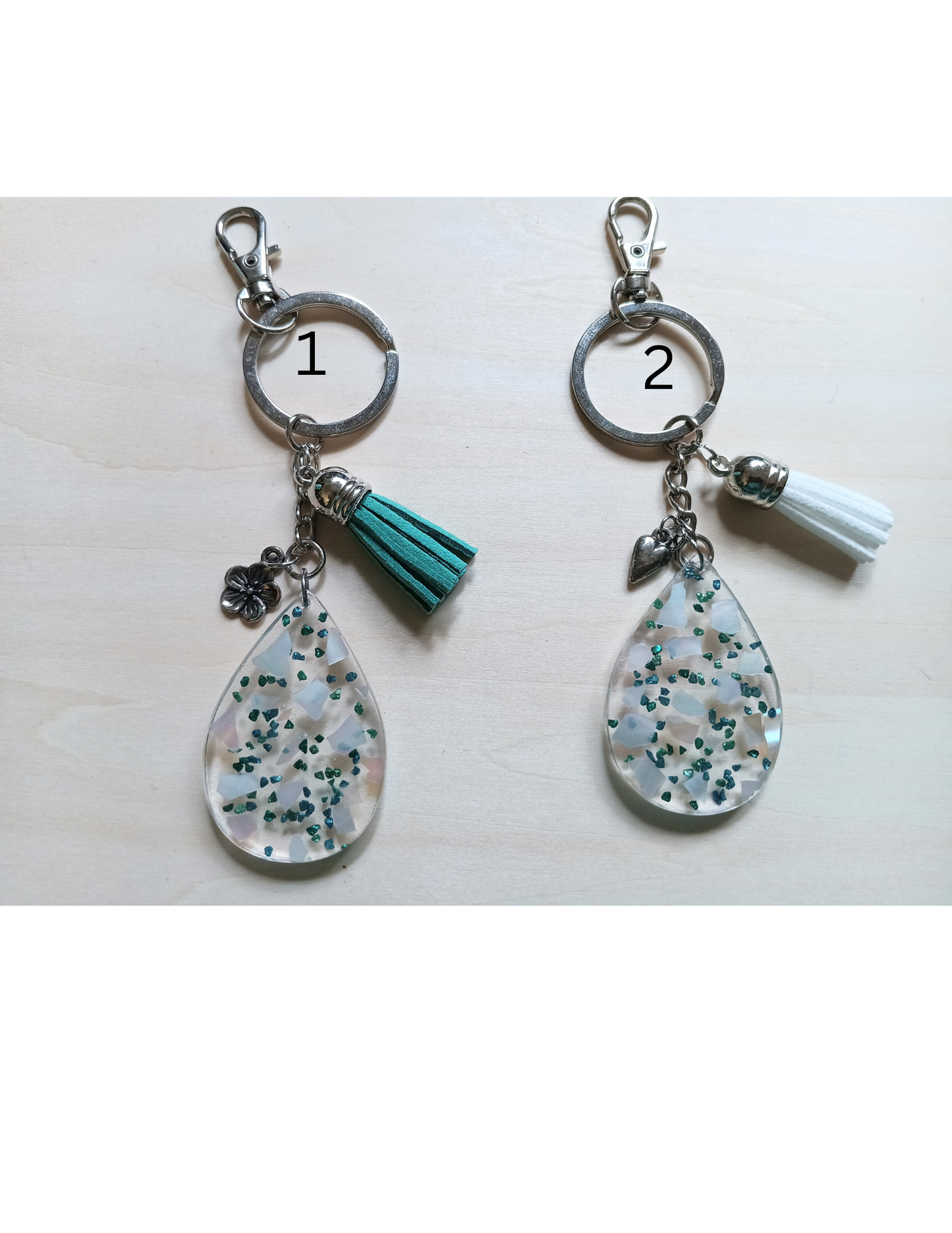 White Abalone Keychain in Resin with a Gift Box