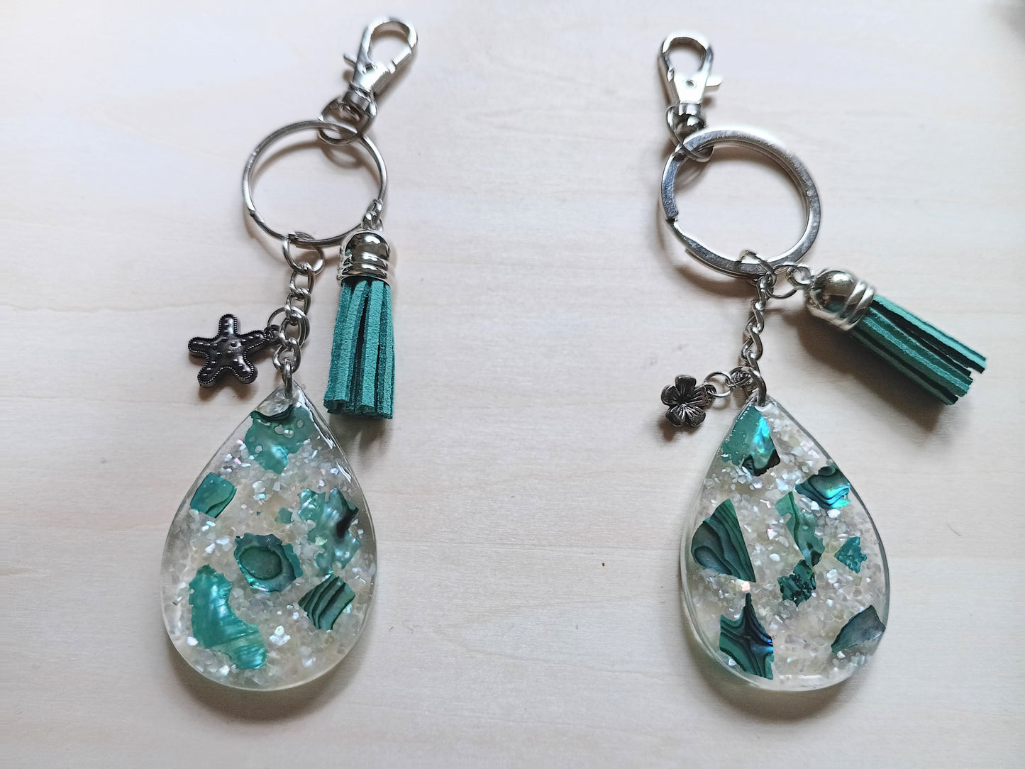 Green and Blue Abalone Keychain in Resin with a Gift Box