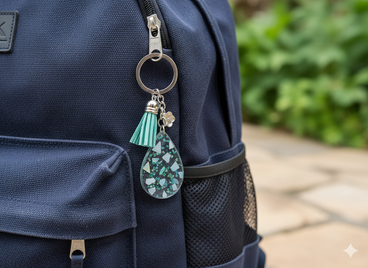 White Abalone Keychain in Resin with a Gift Box
