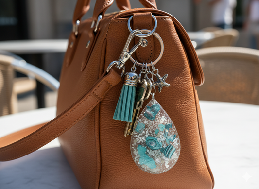 Green and Blue Abalone Keychain in Resin with a Gift Box